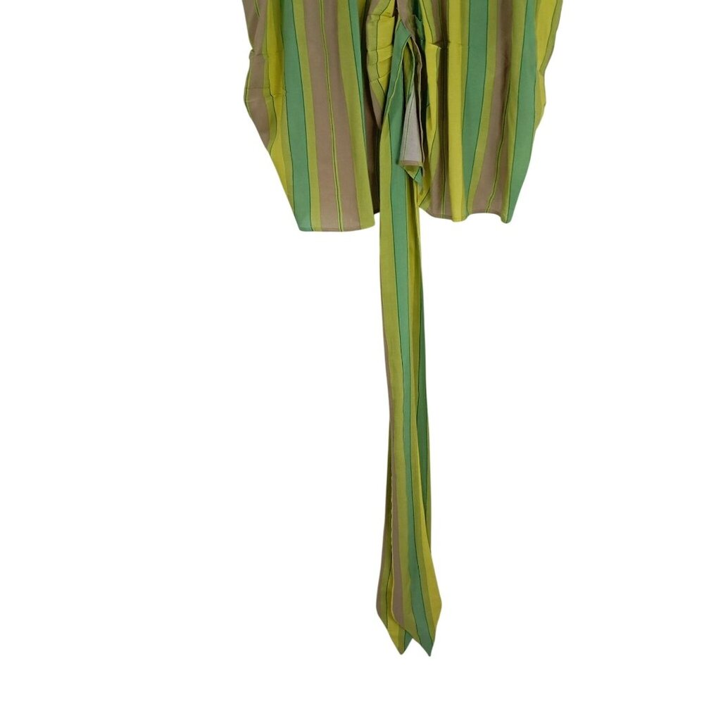 Free People Striped Sleeveless Button-Down Tie-Front Blouse Top S Green & Yellow - Picture 7 of 12
